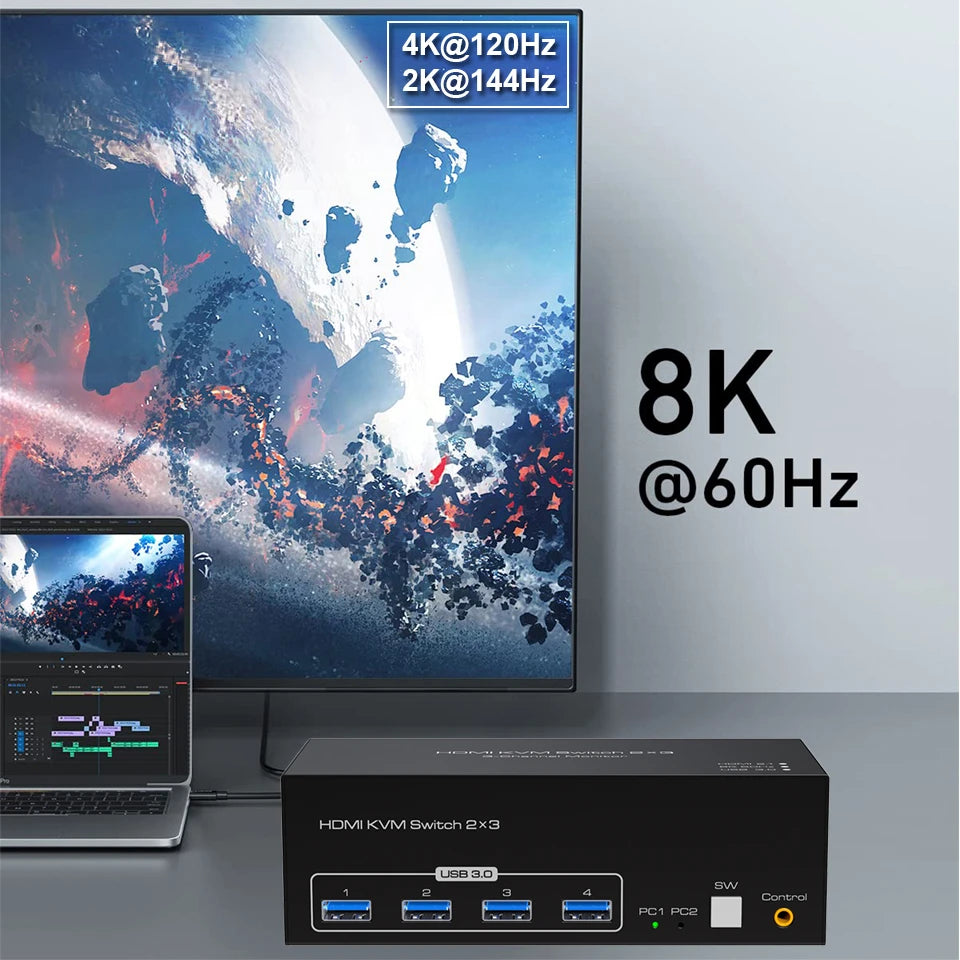 Navceker 8K 60Hz Triple HDMI KVM Switch &ndash; Seamless Multi-Monitor Control