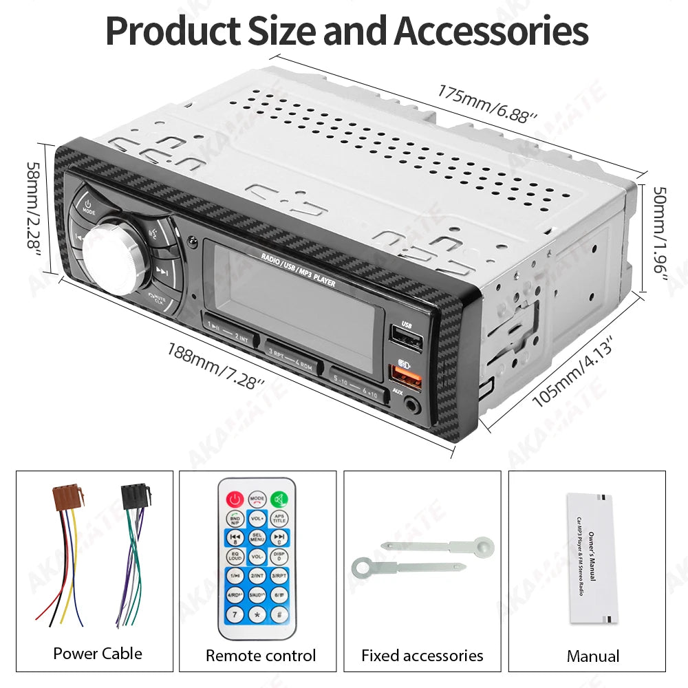 1 Din Car Radio Bluetooth FM EQ &ndash; Colorful Light Display