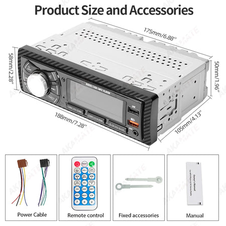 1 Din Car Radio Bluetooth FM EQ &ndash; Colorful Light Display
