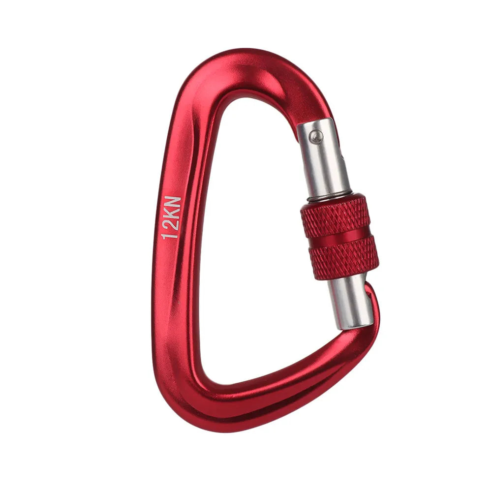 12KN 7075 Outdoor Climbing Equipment Buckle Climbing Carabiner D Shape Quickdraws Professional Climbing Buckle Lock Safety Lock Red-12KN