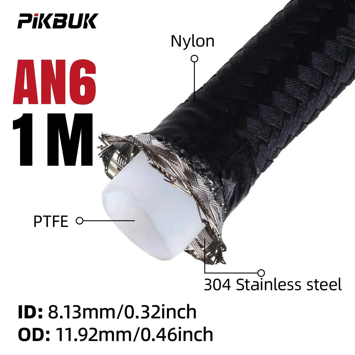 1M/2M/3M/5M AN4 AN6 AN8 AN10 Universal E85 Fuel Hose Oil Gas Cooler Line Pipe Tube Inside PTFE Nylon Stainless Steel Braided by InterCyprus Trading Ltd