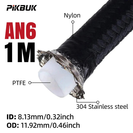 1M/2M/3M/5M AN4 AN6 AN8 AN10 Universal E85 Fuel Hose Oil Gas Cooler Line Pipe Tube Inside PTFE Nylon Stainless Steel Braided by InterCyprus Trading Ltd