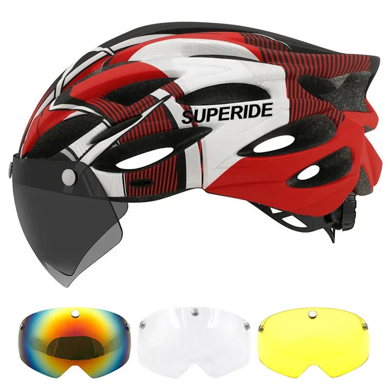 Ultralight Cycling Helmet with Magnetic Goggles and Sun Visor In Mold 54 to 61 cm