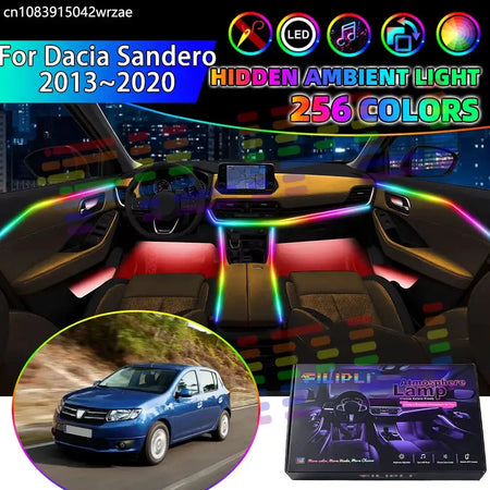 For Dacia Sandero 2013~2020 MK2 B52 2014 RGB Car Interior Ambient Lights Strips Breathing Lighting Kit App Control LED strips by InterCyprus Trading Ltd