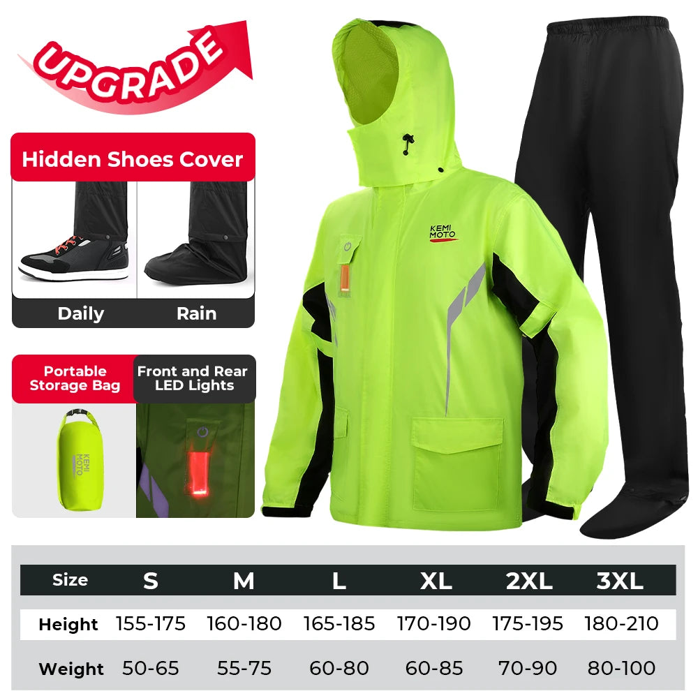 Motorcycle Raincoat Split Suit Waterproof &ndash; Reflective Gear Green Warning Light / L / CHINA