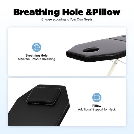 Foldable Massage Table With Pillow &ndash; Adjustable Backrest