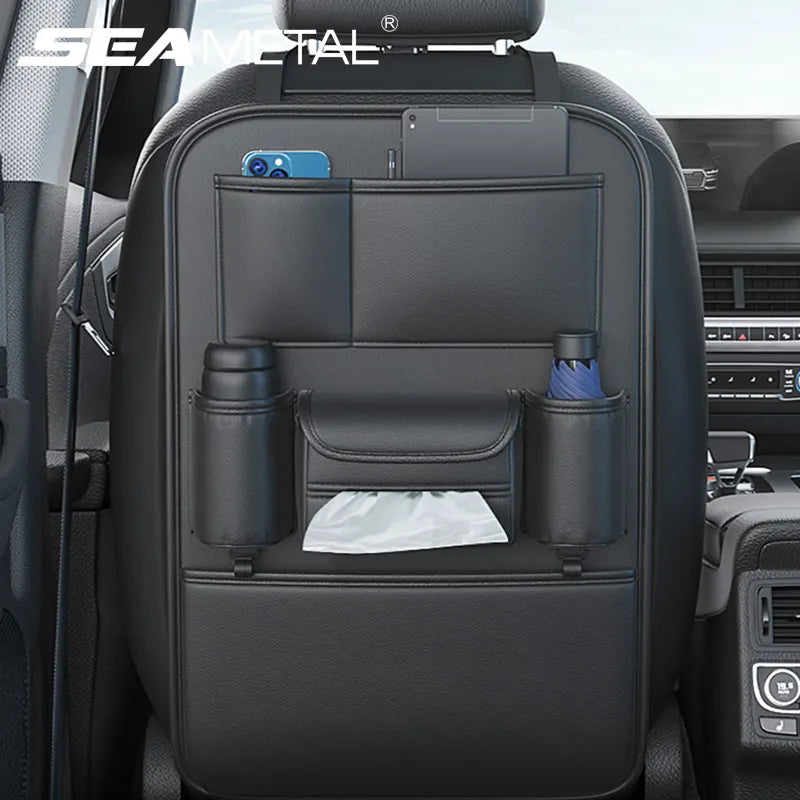 🟠 Seametal Car Seat Back Haid Puast Πολυλειτουργική αποθήκευση Αντι-Κέικ Mats Μεγάλη χωρητικότητα Backseat Organizer Protector Pad