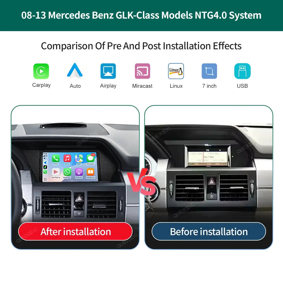 7" Multime Touch Screen Wireless CarPlay Android Auto Car Radio For Mercedes Benz GLK X204 NTG4.0/4.5 2008-2013 with BT Airplay by InterCyprus Trading Ltd