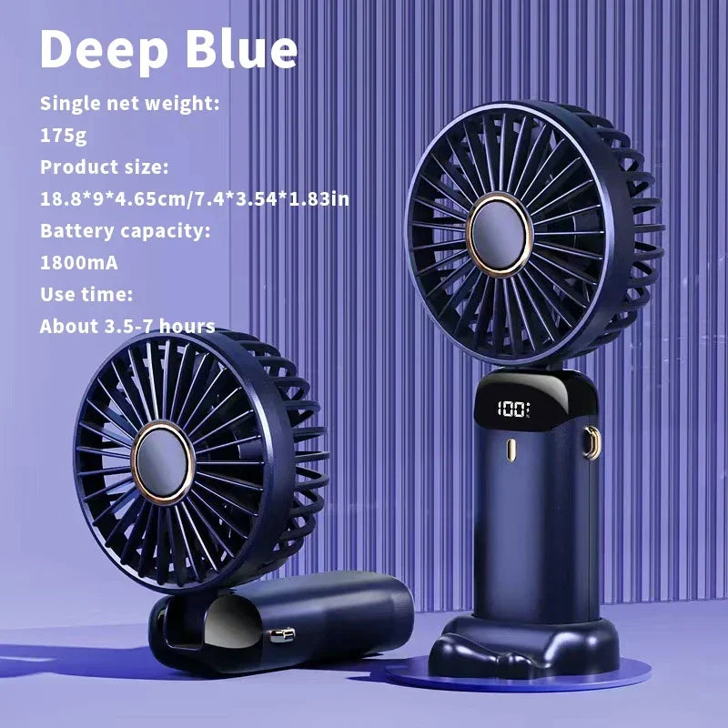 USB Handheld Fan &ndash; 5 Speed USB Rechargeable Quiet Operation Blue
