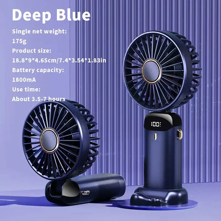 USB Handheld Fan &ndash; 5 Speed USB Rechargeable Quiet Operation Blue
