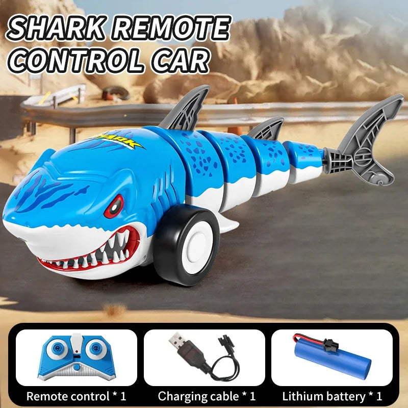 RC Car Shark Toy - 360 Degree Spin LED Stunt Remote Control BLUE