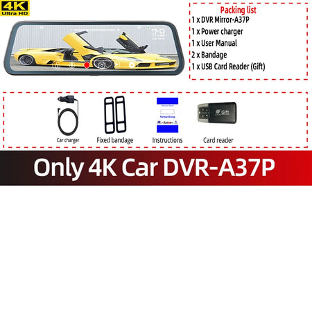 ACCEO Black Glass 4K Dashcam Mirror - Night Vision GPS Only 4K Car DVR-A37P / 128GB