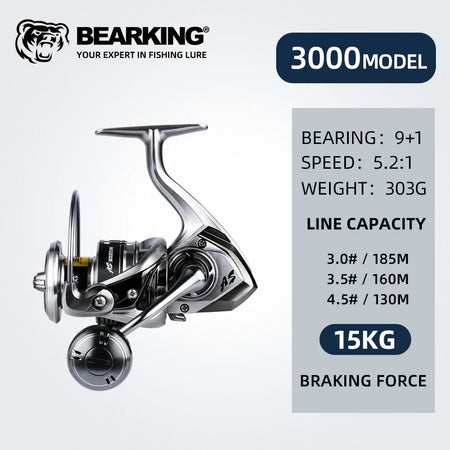 BEARKING Saltwater Fishing Reel - 1000-6000 Series, 9+1BB, 5.2:1 Gear Ratio, 10-20KG Drag, Water-Proof 3000 / 9