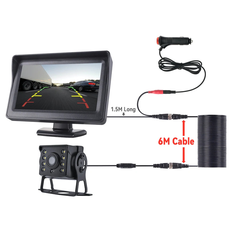 HD Rear View Camera System with 4.3 Inch Monitor for Cars &amp; RVs 433H-CL-MBUS-6M