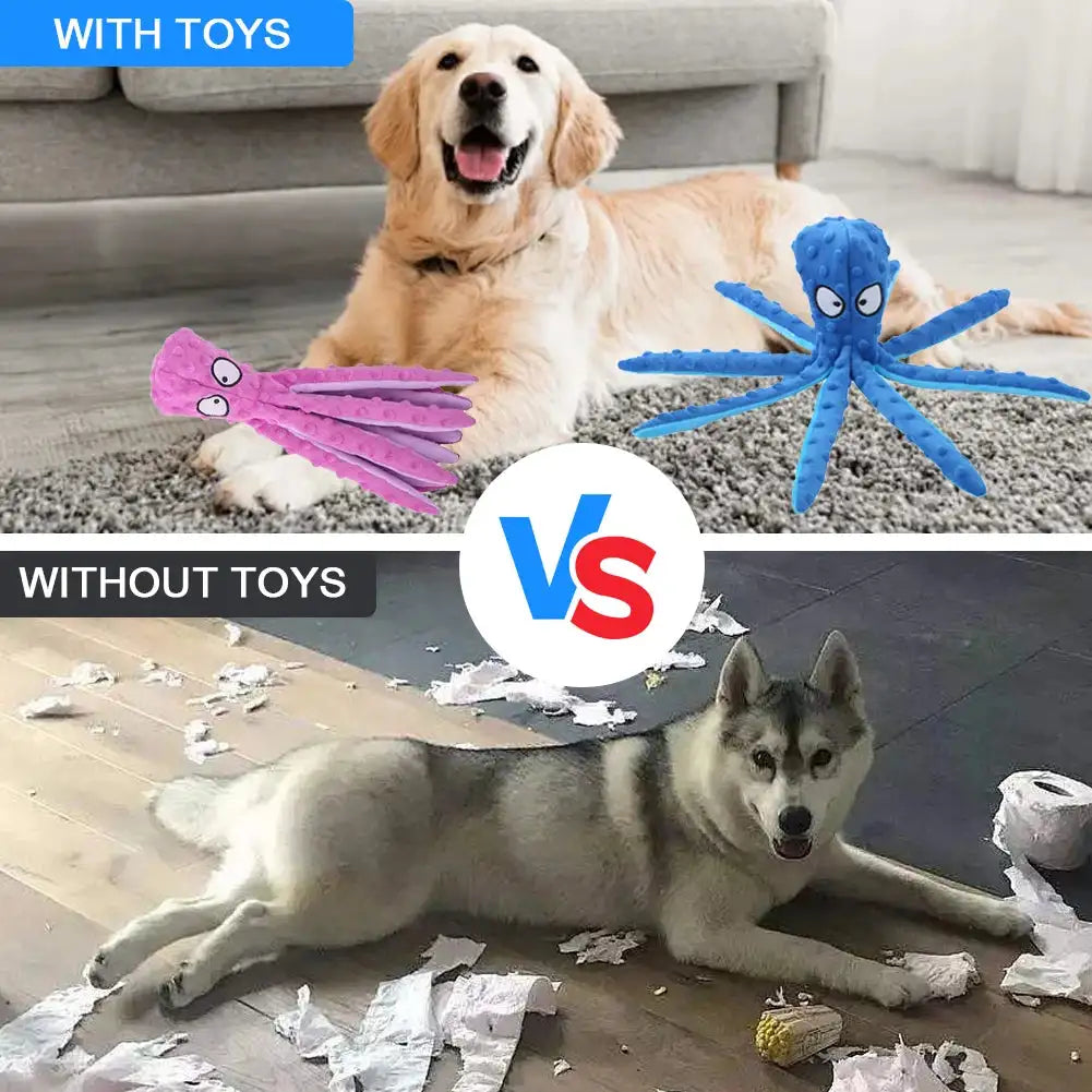 2Pcs Octopus No Stuffing Squeaky Plush Puzzle Dog Toy