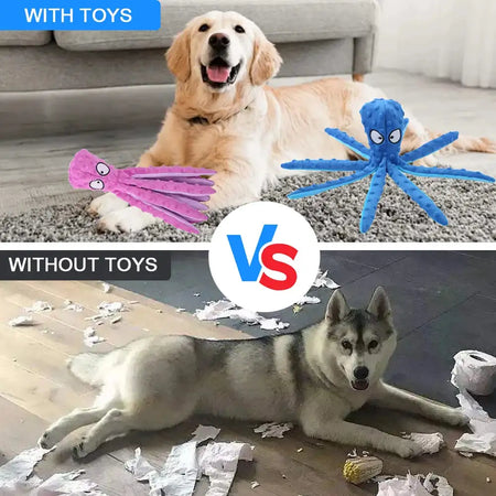 2Pcs Octopus No Stuffing Squeaky Plush Puzzle Dog Toy