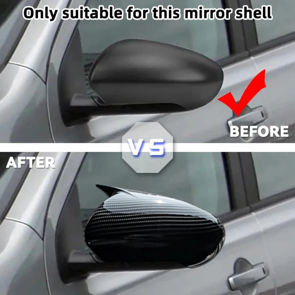 Läikivmustad süsinikimitatsiooniga küljepeeglikatted Nissan Qashqai J10 2007-2014 jaoks