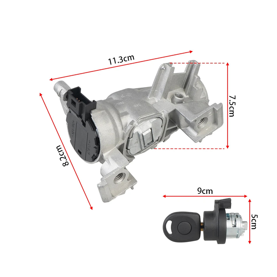 VW Golf 2004-2013 Ignition Switch with Steering Lock Barrel and Key, Metal