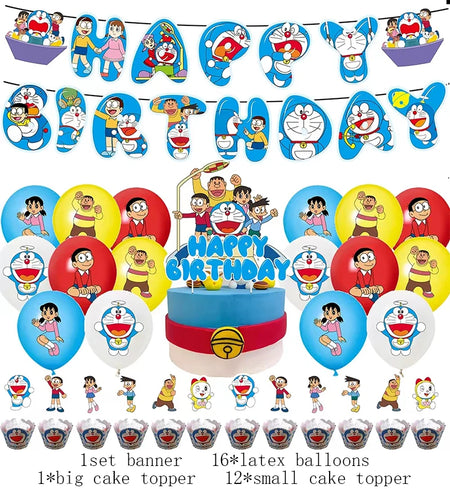 Doraemon Birthday Party Decoration Set with Banner, Cake Topper &amp; Balloons 1set D / Other / CHINA