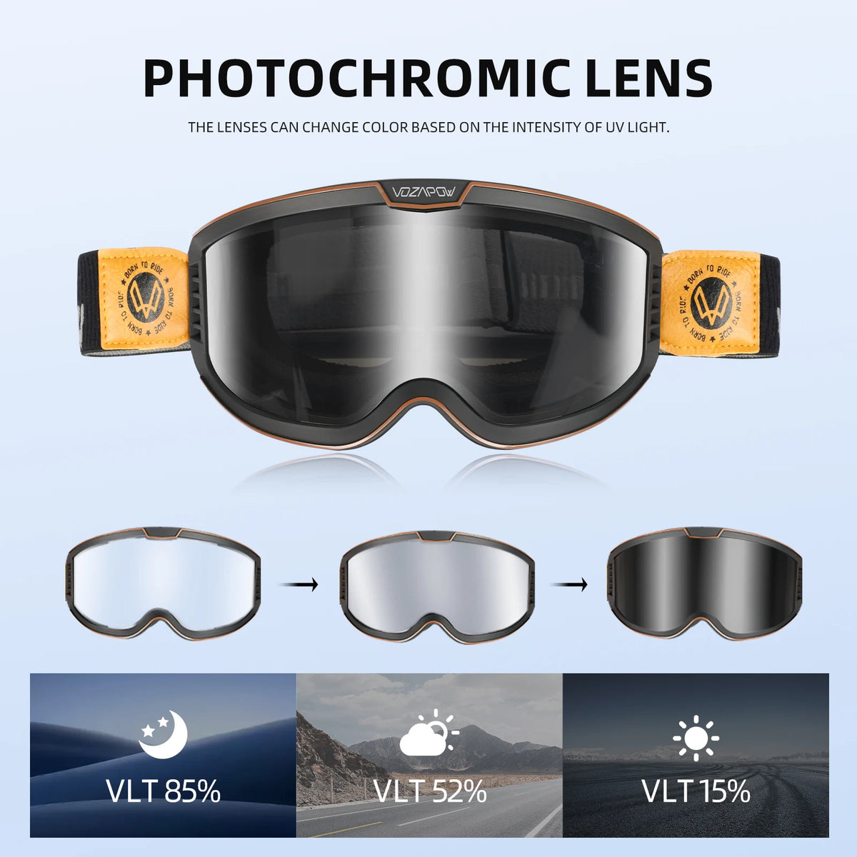 Vozapow Motorcycle Goggles &ndash; Photochromic Anti-Fog Protection