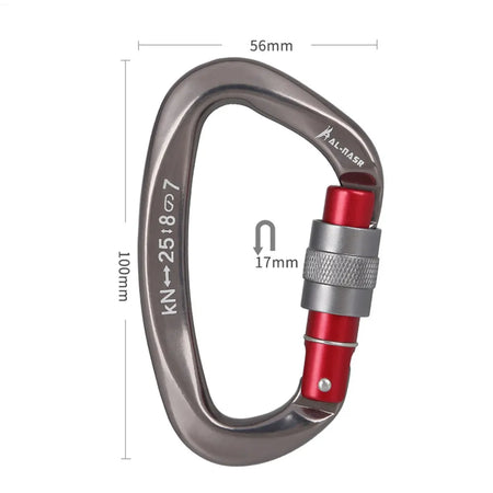 D-Shaped Carabiner Screw Locking Gate &ndash; High Strength 25KN Gray