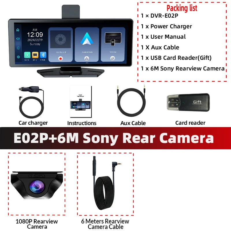 ACCEO 4K DashCam 10.26 Inch &ndash; Android Auto CarPlay GPS E02P-6M RCC / None