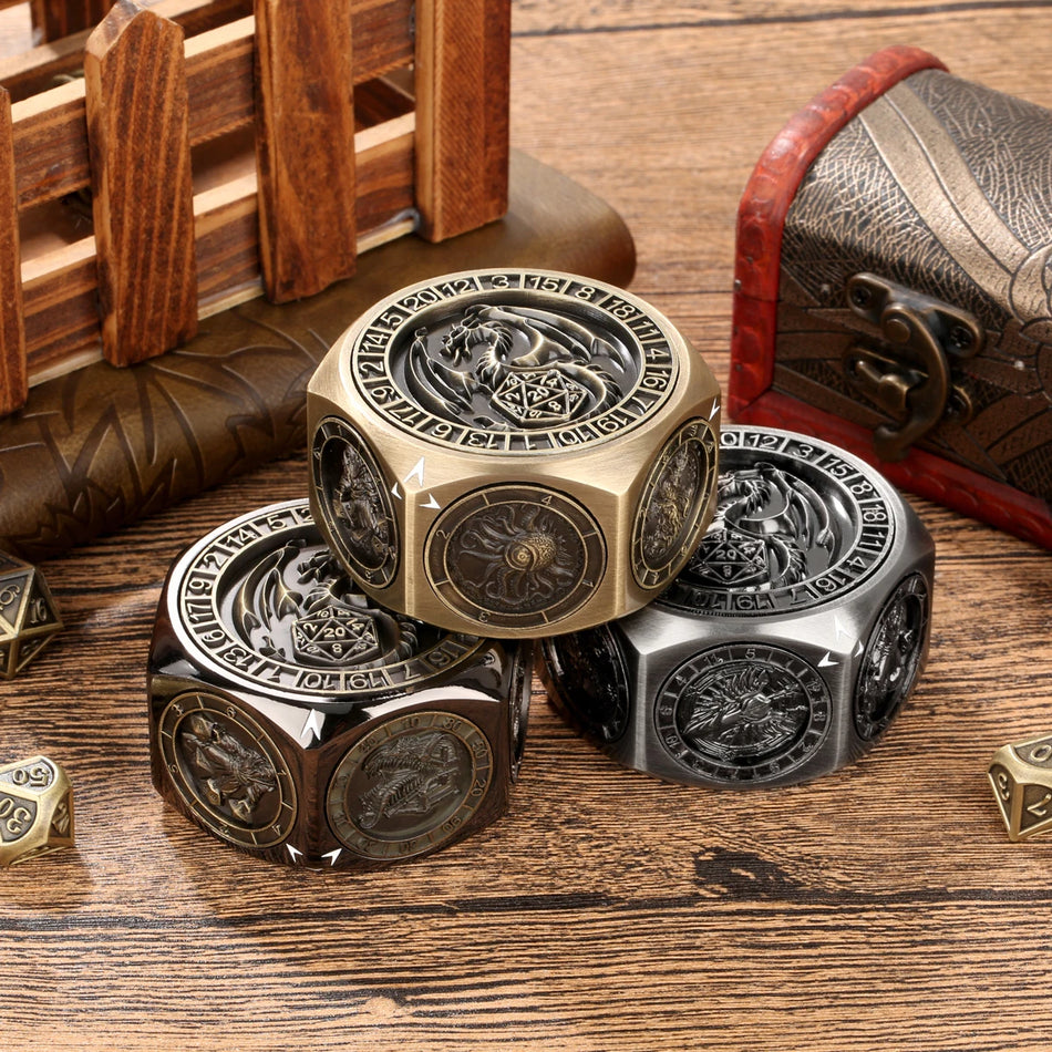 Rotierendes Metallwürfelset für RPGs, DND polyedrische Würfel D4 D6 D8 D10 D12 D20