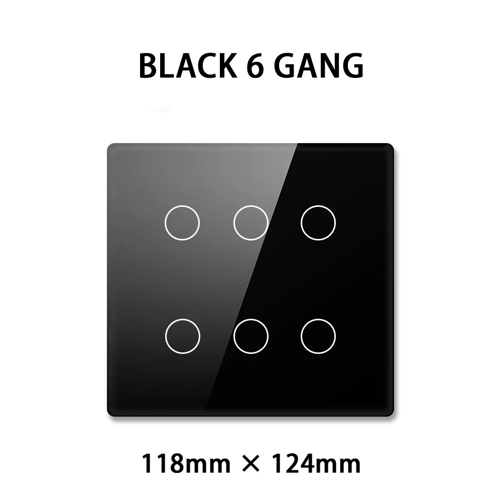 Brazilian Smart Touch Wall Switch - 4/6/8 Gang WiFi Voice Control Black 6 gang