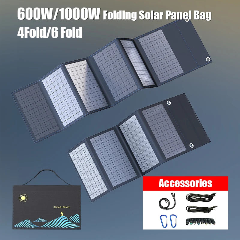 1000W Portable Folding Solar Charger Bag - USB &amp; DC Output for Outdoor Power