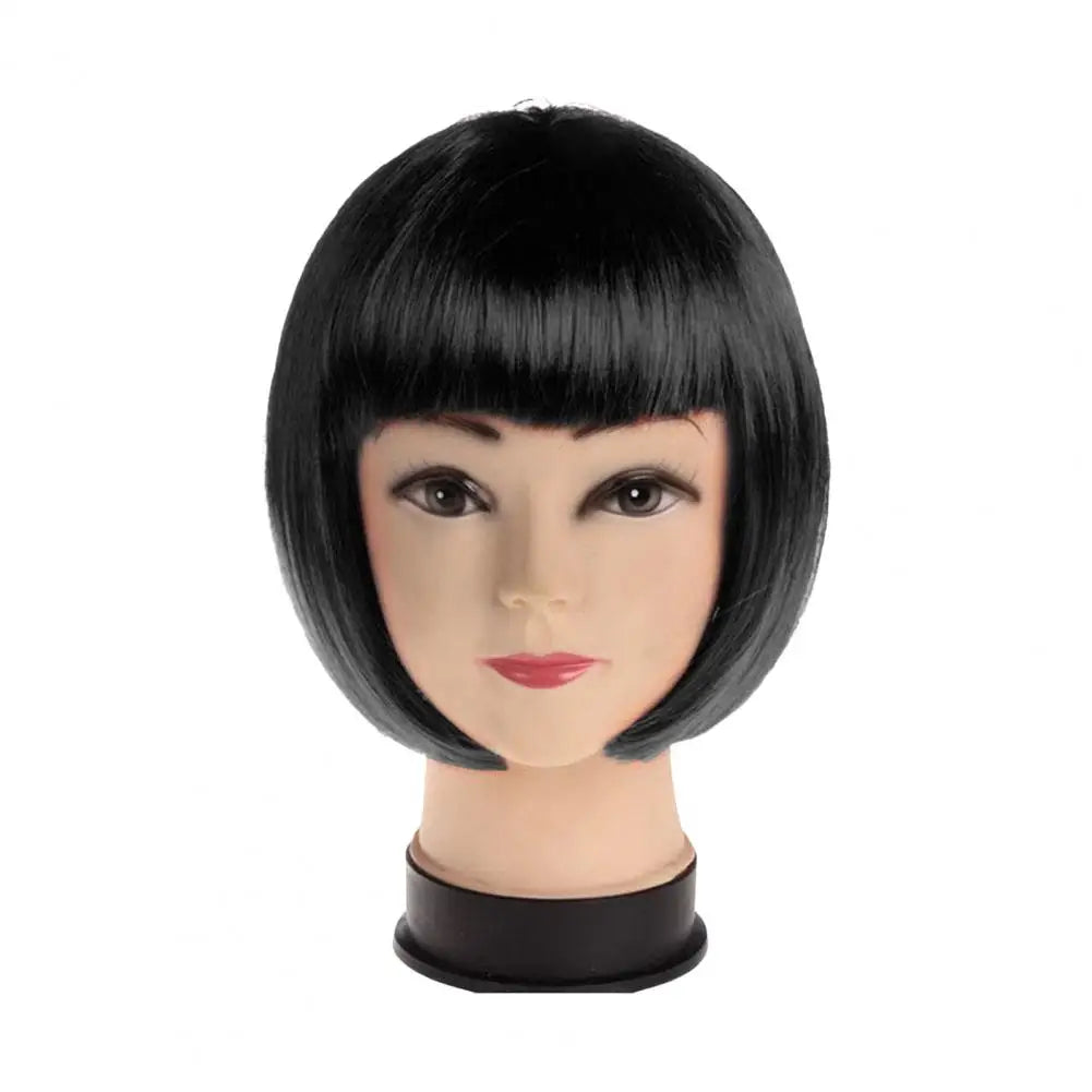 Vibrant Short Bob Wig with Bangs - Heat Resistant Synthetic Hair for Cosplay and Daily Wear Black
