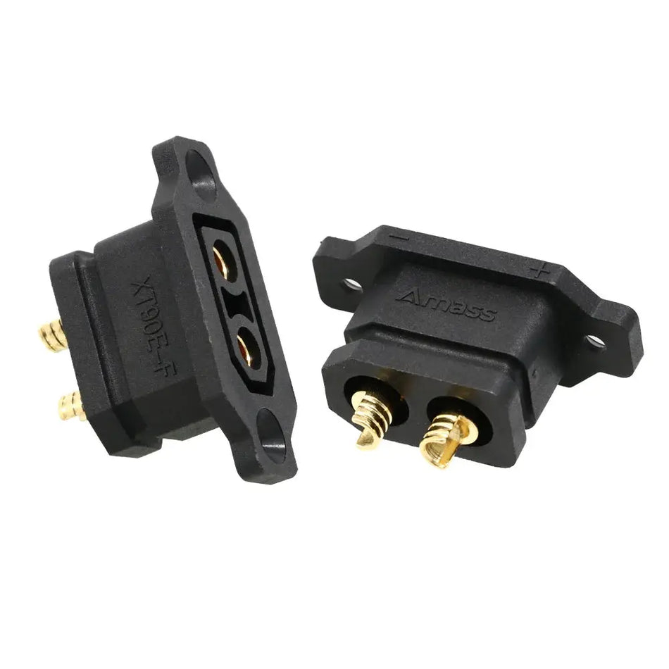 2 Pack Amass XT90E-F Female Battery Connectors, Gold Plated Mountable Plugs
