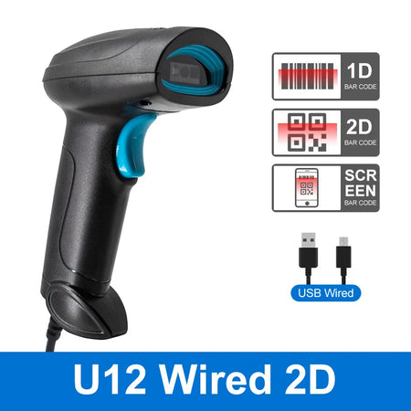 Wired &amp; Wireless 1D 2D Barcode Scanner - Bluetooth, USB, Omni-Directional U12 Wired 2D