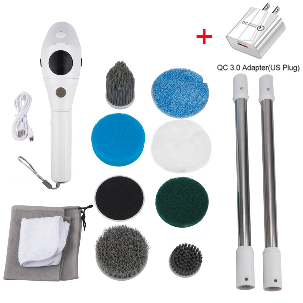 Electric Cleaning Brush 8 In 1 &ndash; 8 Replaceable Heads White US Plug
