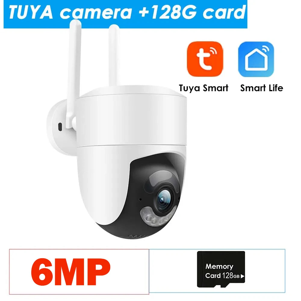 6MP Outdoor WiFi Security Camera Tuya Cam 128G SD / EU Plug