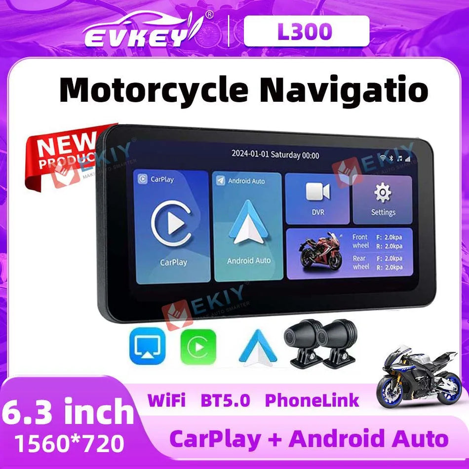 EKIY Universal 6.3 Inch Motorcycle Navigation &ndash; Wireless CarPlay and Android Auto