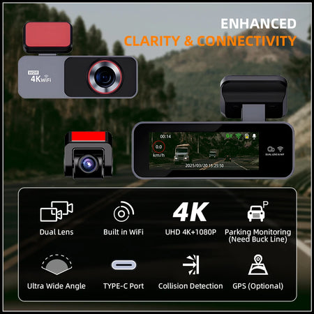 ACCEO B63 4K Dashcam - Night Vision Dual Lens GPS WiFi