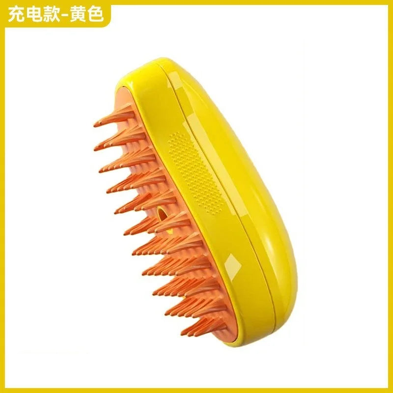 3-in-1 Cat and Dog Steam Brush for Grooming and Massage Yellow