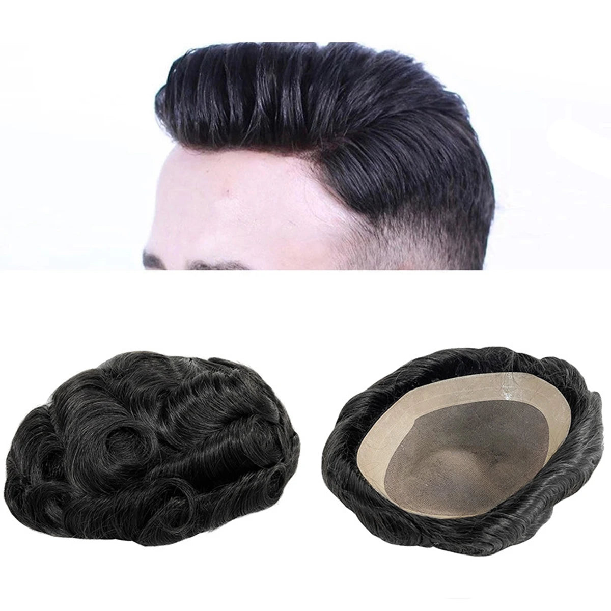 Hywel 6 Inch Fine Mono Men's Toupee - Natural Black Hair Replacement System