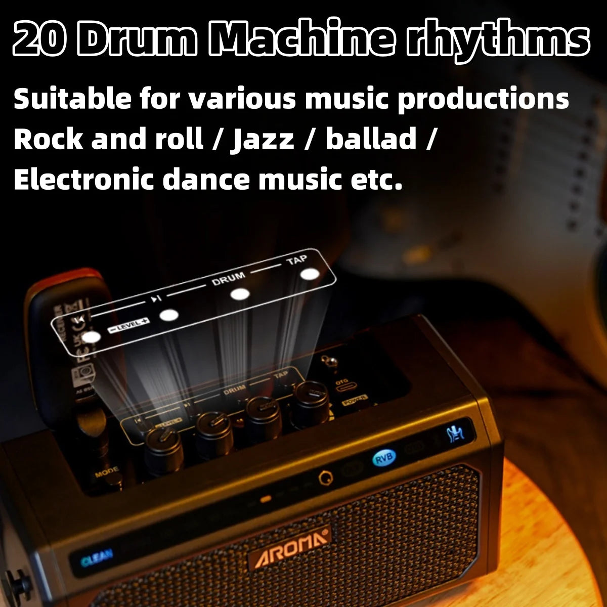 AROMA TG-08 10W Portable Electric Guitar Amp &ndash; 5 FX Drums