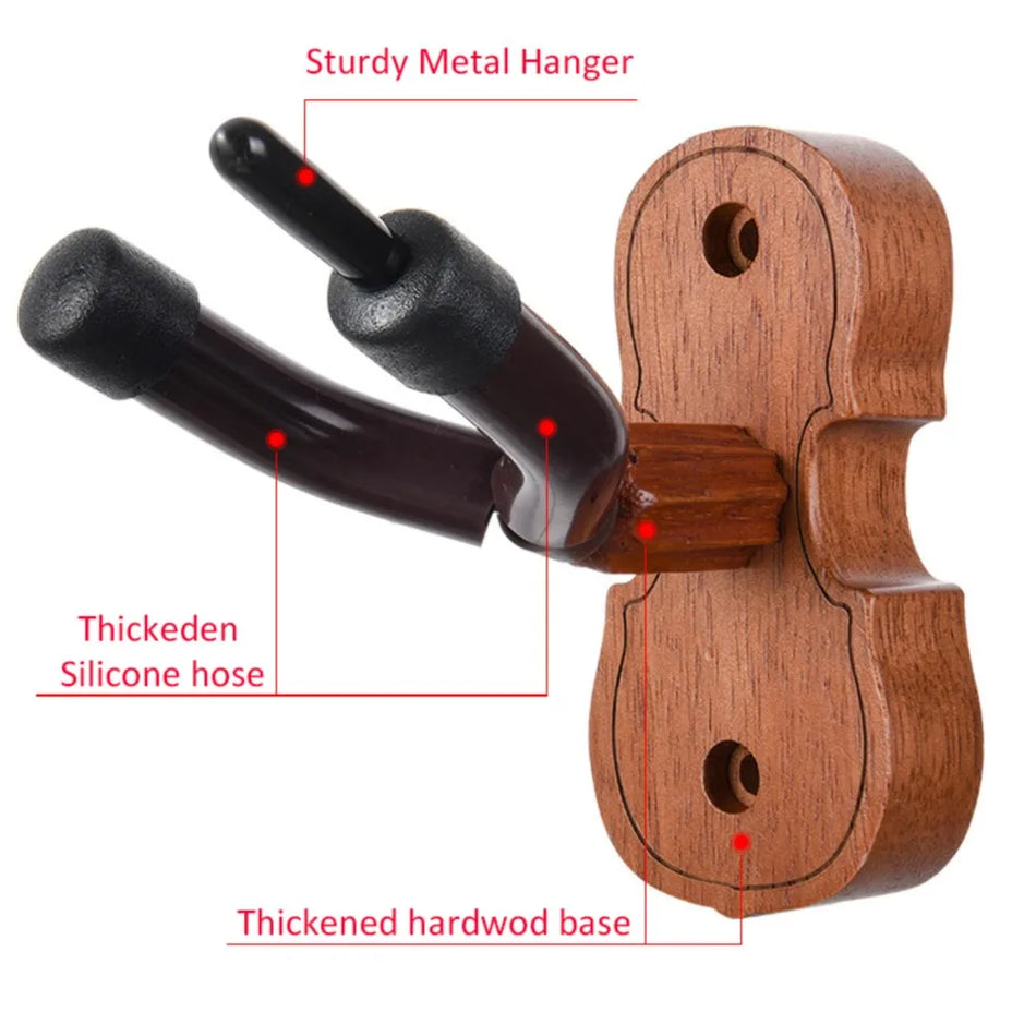 Violin Wall Mount Hanger with Bow Holder for Home and Studio, Hardwood Base