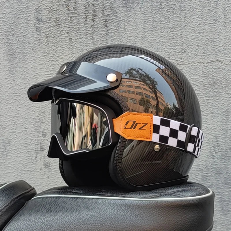 ORZ Carbon Fiber Retro Open Face Helmet &ndash; Ultra Lightweight