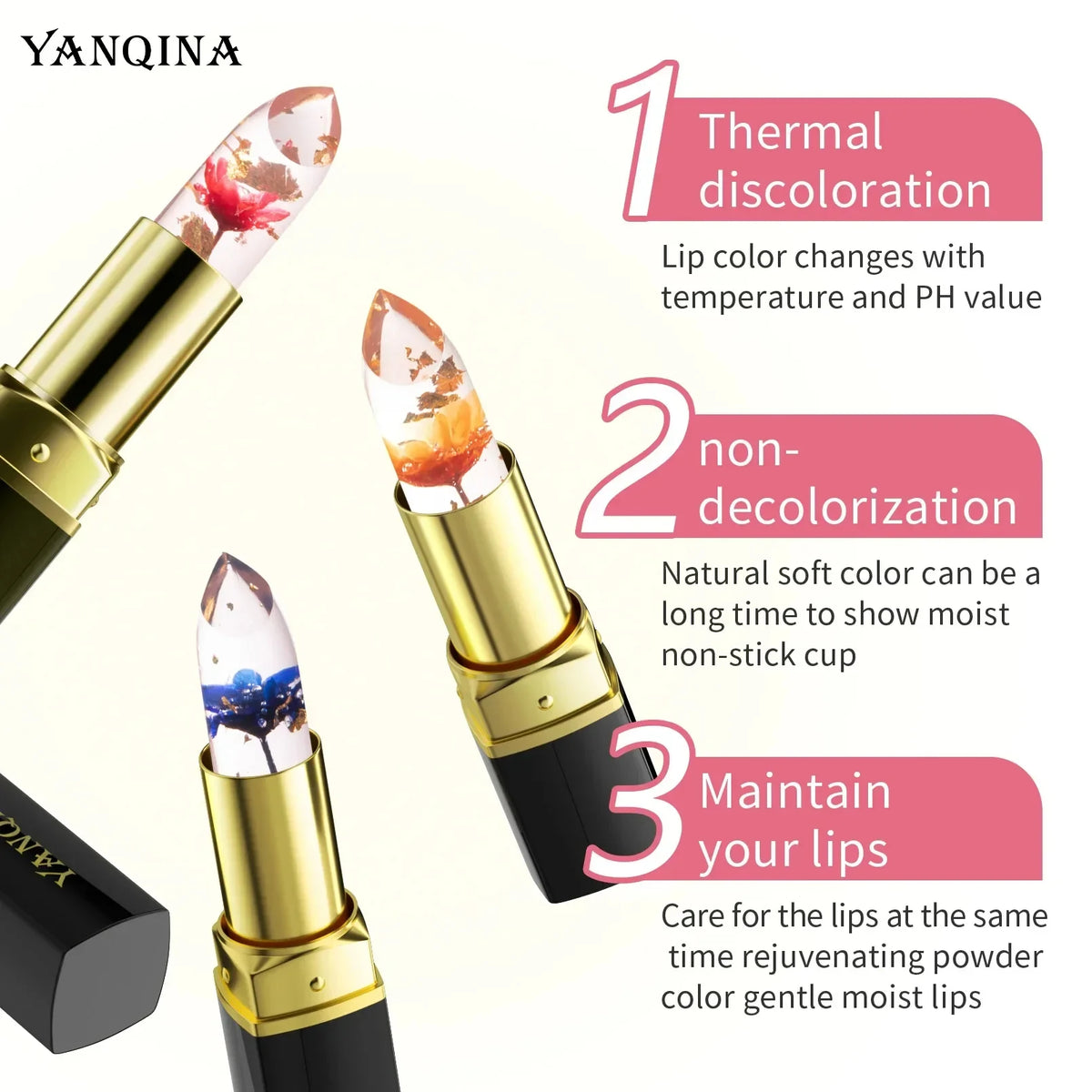 YANQINA Magic Lipstick Florett Jelly - Long Lasting Gold Foil, 24 Hours