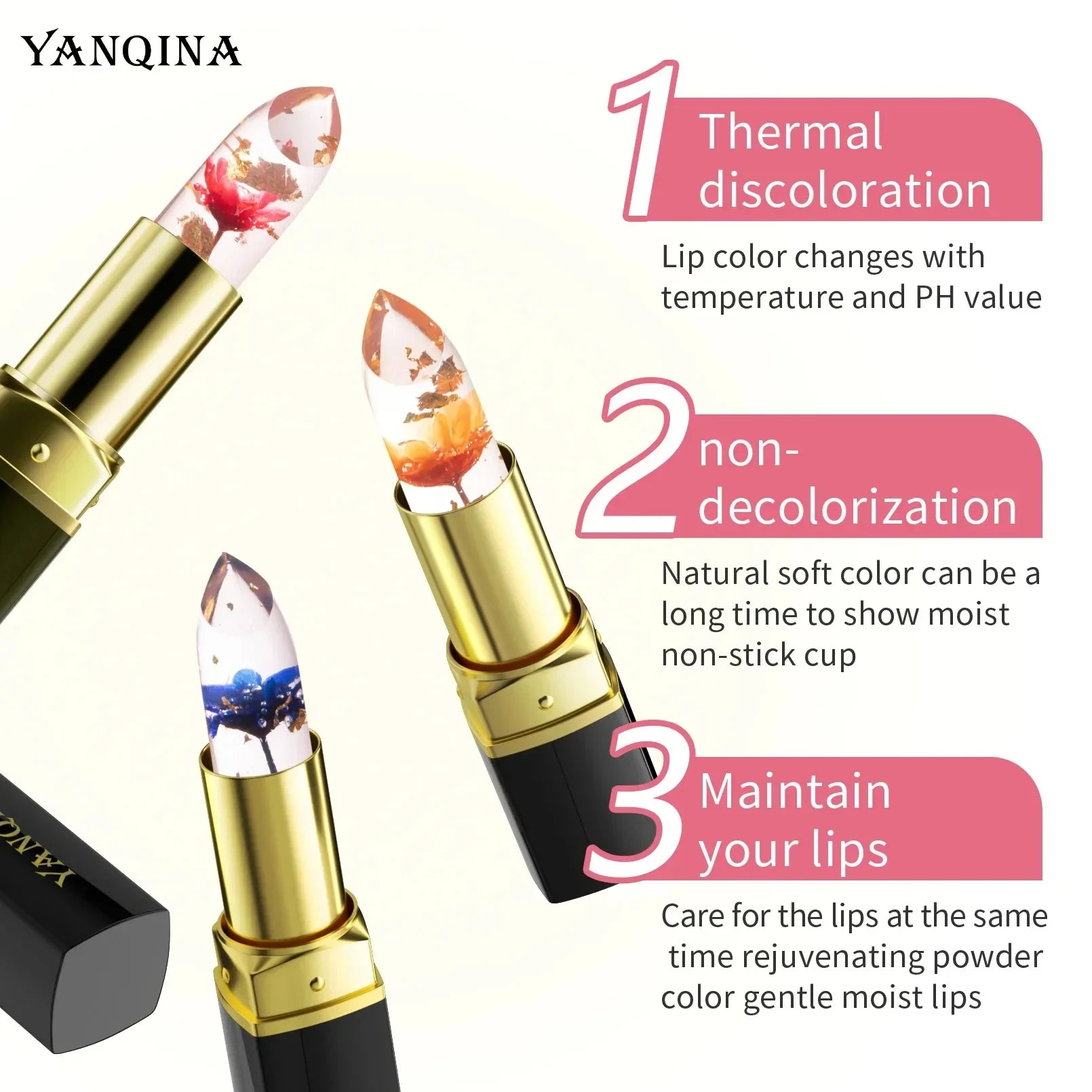 YANQINA Magic Lipstick Florett Jelly - Long Lasting Gold Foil, 24 Hours