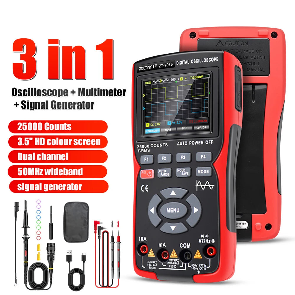 ZOYI ZT703S - Multimètre, Oscilloscope & Générateur 4 Canaux 50 MHz Tout-en-un