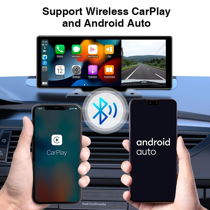 10Inch DVR Car Dashcam &ndash; Wireless CarPlay Dual Cameras