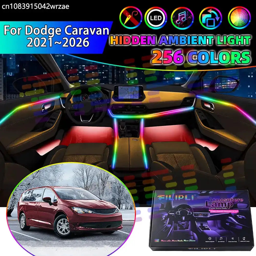 For Dodge Caravan 2021~2026 MK6 6th RU 2022 RGB Car Interior Ambient Lights Strips Breathing Lighting Kit App Control LED strips by InterCyprus Trading Ltd