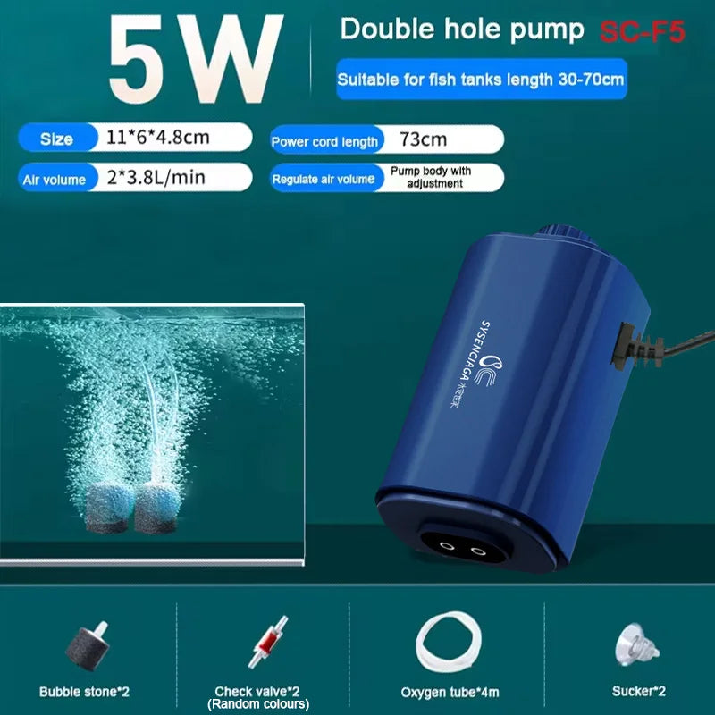 Ultra Quiet Adjustable Aquarium Air Pump 220V &ndash; Low Noise 5w Double hole set / 220v