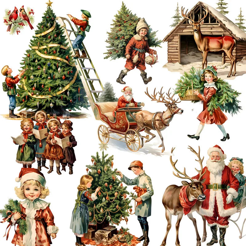 Vintage Christmas Stickers Pack for DIY Scrapbooking