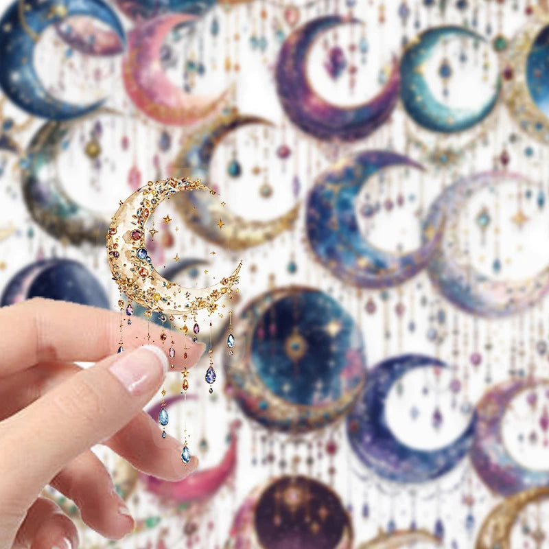 Fantasy Aesthetic Moon Stickers - 50PCS Crystal Gemstone Star Decals