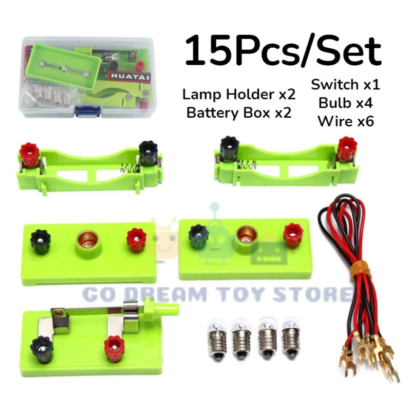 OLOEY Electric Circuit Learning Kit &ndash; Engaging STEM Experiment for Kids 15Pcs Green Boxed